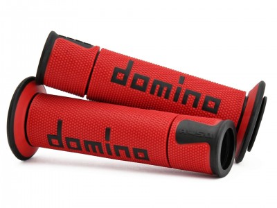 DOMINO A450 MEDIUM SOFT ROAD & RACE GRIPS RED / BLACK OPEN ENDED D.22mm L.126mm image