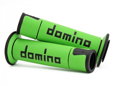 DOMINO A450 MEDIUM SOFT ROAD & RACE GRIPS GREEN / BLACK OPEN ENDED D.22mm L.126mm image
