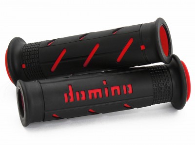 DOMINO XM2 SUPER SOFT ROAD GRIPS BLACK / RED OPEN ENDED D.22mm L.126mm image