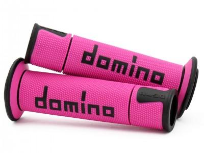 DOMINO A450 MEDIUM SOFT ROAD & RACE GRIPS PINK / BLACK OPEN ENDED D.22mm L.126mm image
