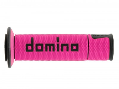 DOMINO A450 MEDIUM SOFT ROAD & RACE GRIPS PINK / BLACK OPEN ENDED D.22mm L.126mm image
