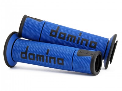 DOMINO A450 MEDIUM SOFT ROAD & RACE GRIPS BLUE / BLACK OPEN ENDED D.22mm L.126mm image