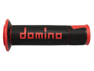 DOMINO A450 MEDIUM SOFT ROAD & RACE GRIPS BLACK / RED OPEN ENDED D.22mm L.126mm image