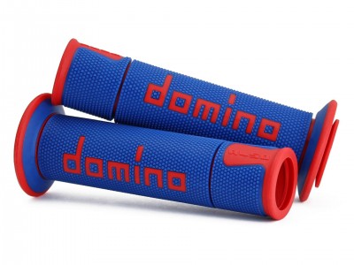DOMINO A450 MEDIUM SOFT ROAD & RACE GRIPS BLUE / RED OPEN ENDED D.22mm L.126mm image