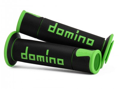 DOMINO A450 MEDIUM SOFT ROAD & RACE GRIPS BLACK / GREEN OPEN ENDED D.22mm L.126mm image
