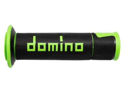 DOMINO A450 MEDIUM SOFT ROAD & RACE GRIPS BLACK / GREEN OPEN ENDED D.22mm L.126mm image