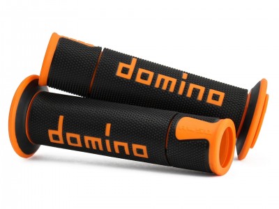 DOMINO A450 MEDIUM SOFT ROAD & RACE GRIPS BLACK / ORANGE OPEN ENDED D.22mm L.126mm image