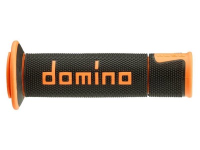 DOMINO A450 MEDIUM SOFT ROAD & RACE GRIPS BLACK / ORANGE OPEN ENDED D.22mm L.126mm image