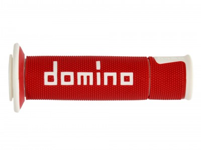 DOMINO A450 MEDIUM SOFT ROAD & RACE GRIPS RED / WHITE OPEN ENDED D.22mm L.126mm image