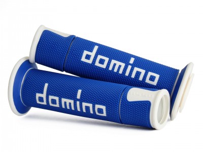 DOMINO A450 MEDIUM SOFT ROAD & RACE GRIPS BLUE / WHITE OPEN ENDED D.22mm L.126mm image