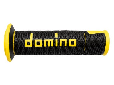 DOMINO A450 MEDIUM SOFT ROAD & RACE GRIPS BLACK / YELLOW OPEN ENDED D.22mm L.126mm image