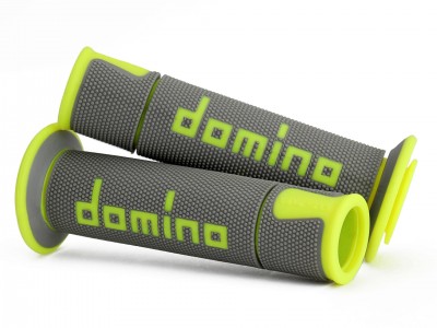 DOMINO A450 MEDIUM SOFT ROAD & RACE GRIPS GREY / YELLOW FLUO OPEN ENDED D.22mm L.126mm image