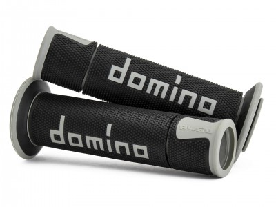 DOMINO A450 MEDIUM SOFT ROAD & RACE GRIPS BLACK / GREY OPEN ENDED D.22mm L.126mm image