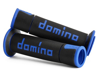 DOMINO A450 MEDIUM SOFT ROAD & RACE GRIPS BLACK / BLUE OPEN ENDED D.22mm L.126mm image