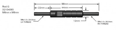 M8 FEMALE/M6 MALE SHIFT ROD  'G' M6 MALE/M6 MALE CBR250 90mm DOWN TO 65mm L/H ONE END image