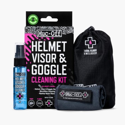 MUC-OFF HELMET, VISOR & GOGGLE CLEANING KIT (INCLUDES CLEANER, CLOTH & STORAGE BAG) image