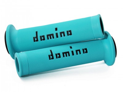 DOMINO ROAD RACING GRIPS CYAN / BLACK OPEN ENDED D.22mm L.126mm image