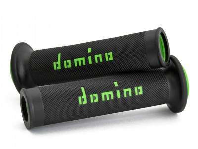 DOMINO ROAD RACING GRIPS BLACK / GREEN OPEN ENDED D.22mm L.126mm image