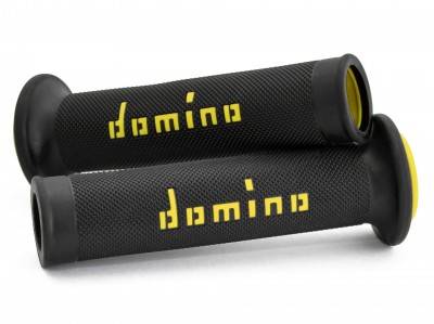 DOMINO ROAD RACING GRIPS BLACK / YELLOW OPEN ENDED D.22mm L.126mm image